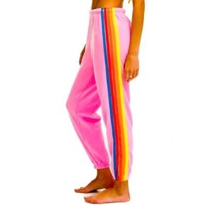 Aviator Nation Pink Sweatpants with Neon Stripes